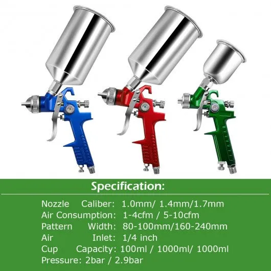 3 HVLP Auto Paint Car Primer Air Spray Gun Kit