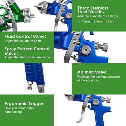 3 HVLP Auto Paint Car Primer Air Spray Gun Kit