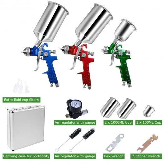 3 HVLP Auto Paint Car Primer Air Spray Gun Kit