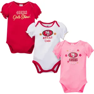 49ers Girls Shine 3 Pack Short Sleeved Bodysuit Set