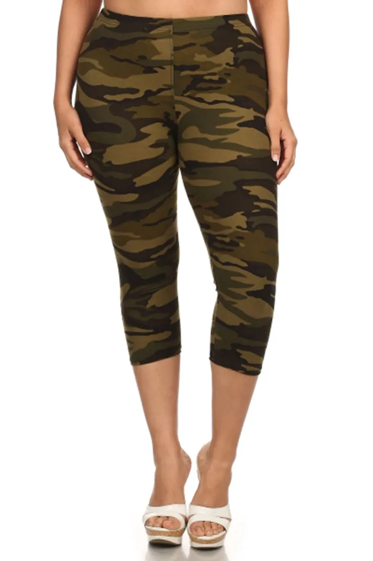 Army Design Plus Size Capri Leggings