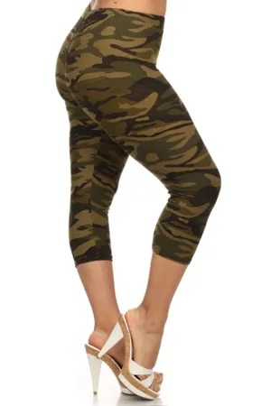 Army Design Plus Size Capri Leggings