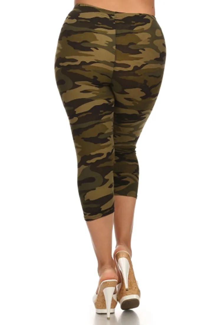 Army Design Plus Size Capri Leggings