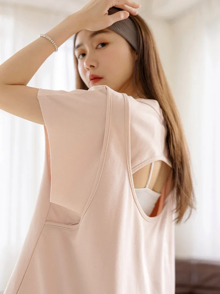 Casual Oversized Back Cutout Cotton Long T-Shirt Top