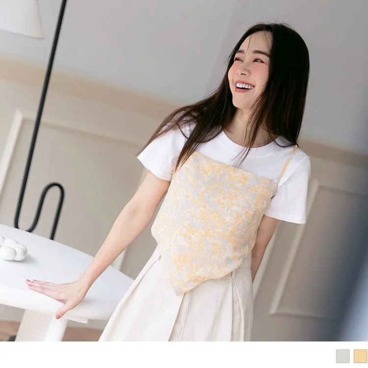 CHIFFON LAYERED-LOOK ROUND NECK SHORT SLEEVE TOPS