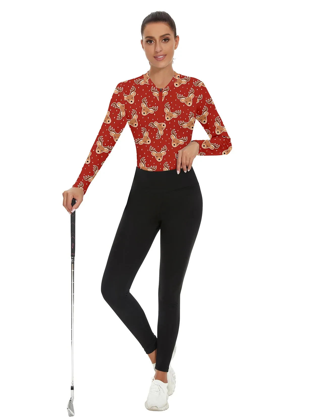 Christmas Yellow Elk Pattern Long-sleeve Tops