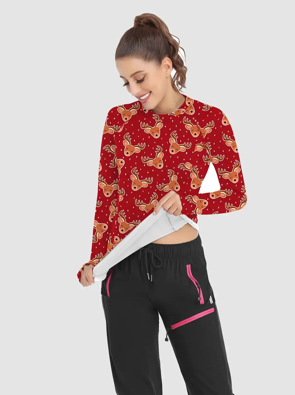 Christmas Yellow Elk Pattern Long-sleeve Tops