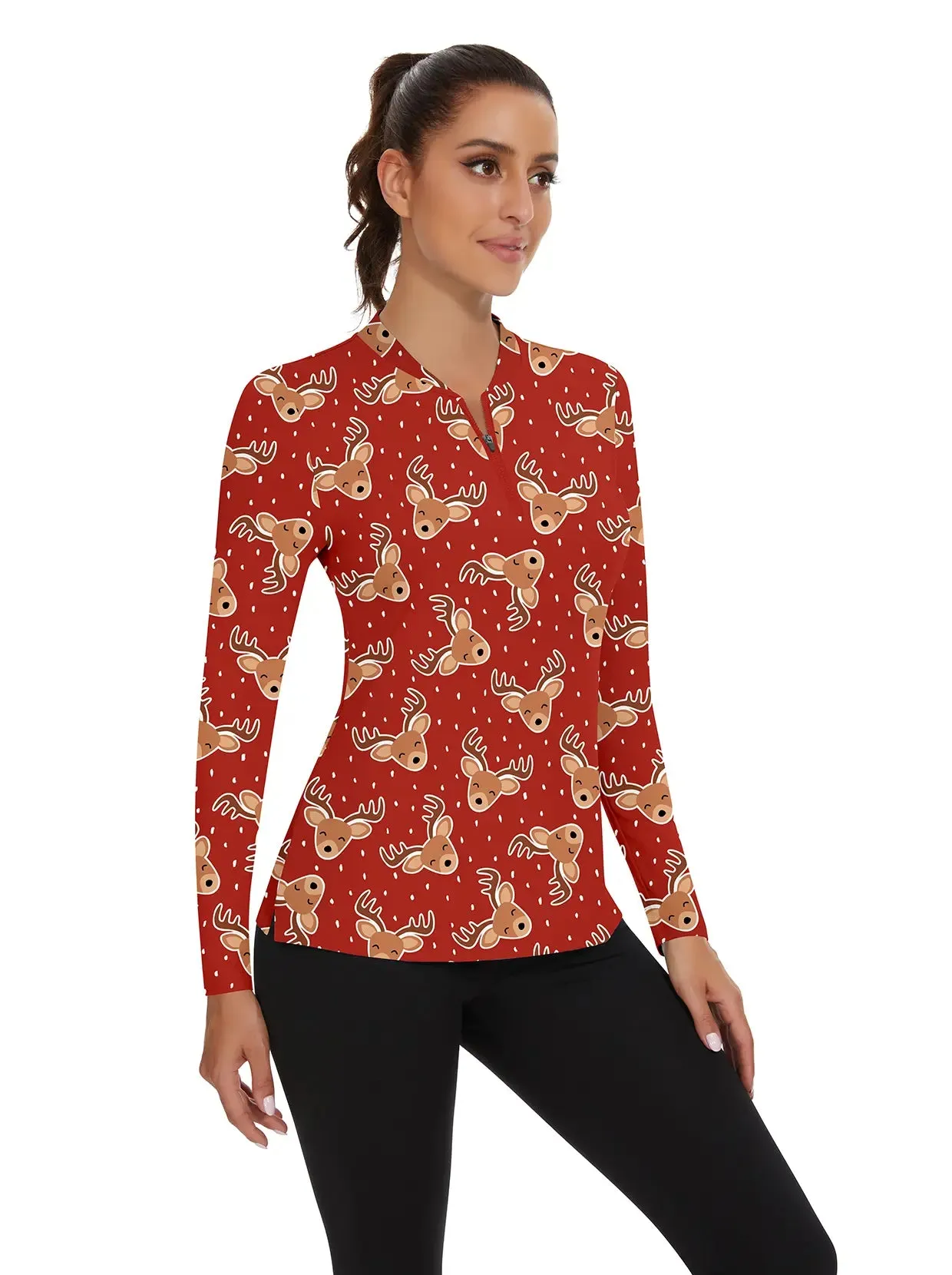 Christmas Yellow Elk Pattern Long-sleeve Tops