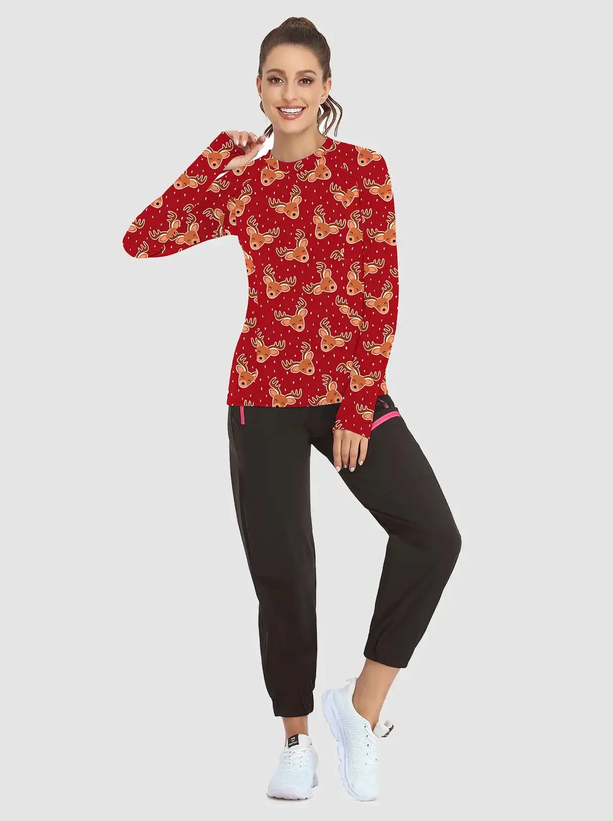 Christmas Yellow Elk Pattern Long-sleeve Tops