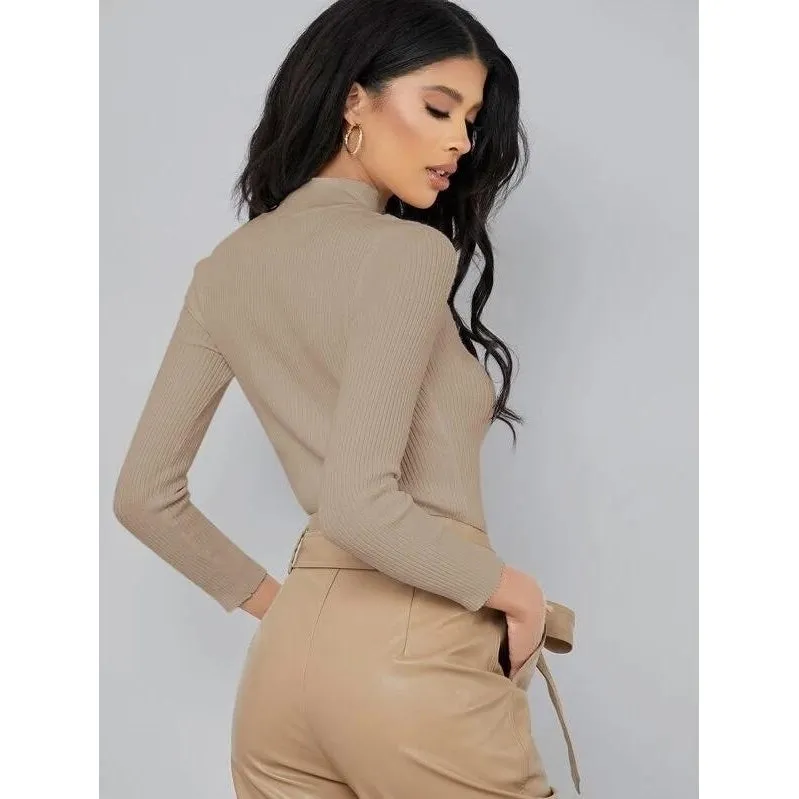 Cut Out Detail Rib Knit Sweater