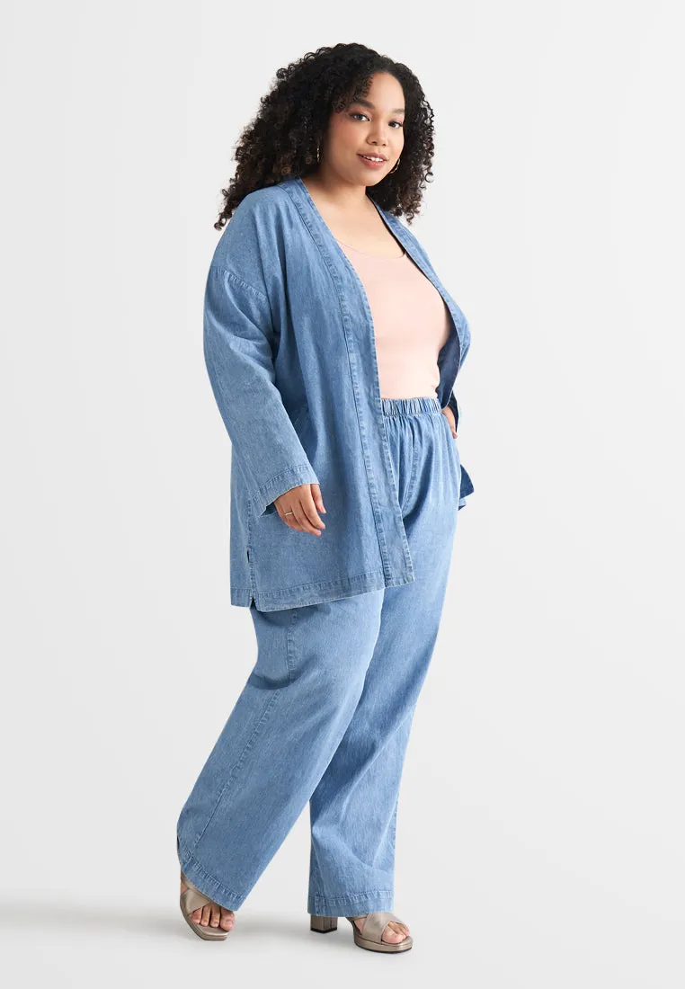Deena Oversized Denim Kimono Outer - Light Blue