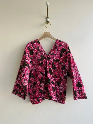 Eura-Cut Long Sleeve Top (pink, navy, gold motif)