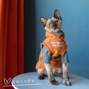 Fashion Sweatshirt Coat Suit for Sphynx Cat | Thick Warm Winter Costume for Kittens | Soft Orange Jacket for Devon Cats
