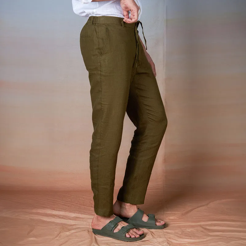 Linen Trouser Pants for Men | Olive Green