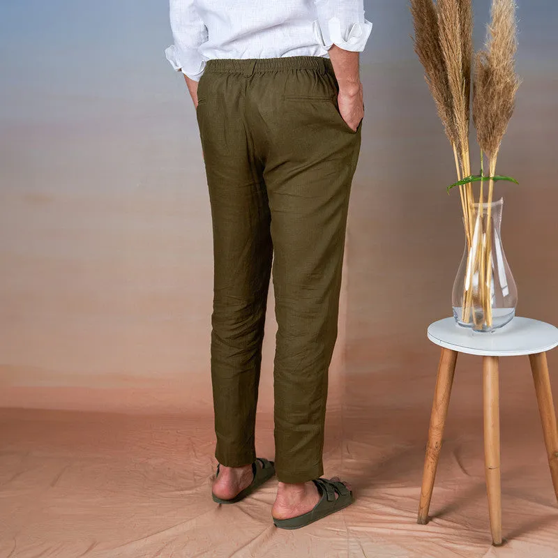 Linen Trouser Pants for Men | Olive Green