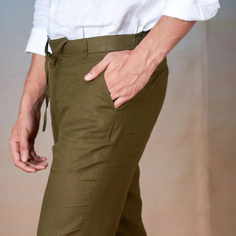 Linen Trouser Pants for Men | Olive Green