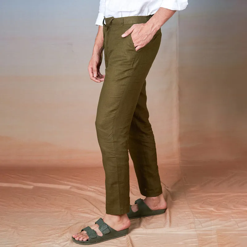 Linen Trouser Pants for Men | Olive Green