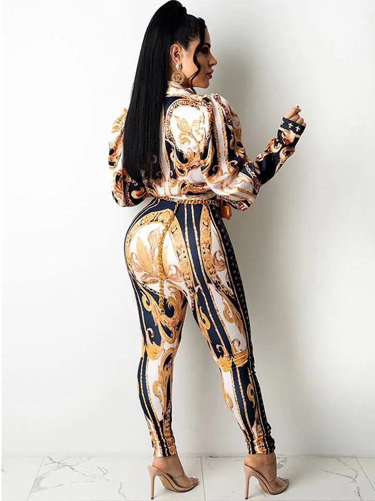 Long Sleeve Printed Tops & Bodycon Pants