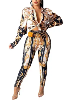 Long Sleeve Printed Tops & Bodycon Pants