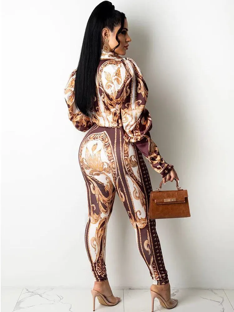 Long Sleeve Printed Tops & Bodycon Pants