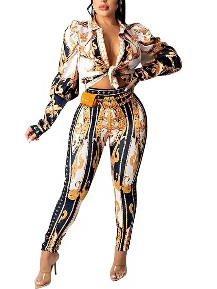 Long Sleeve Printed Tops & Bodycon Pants