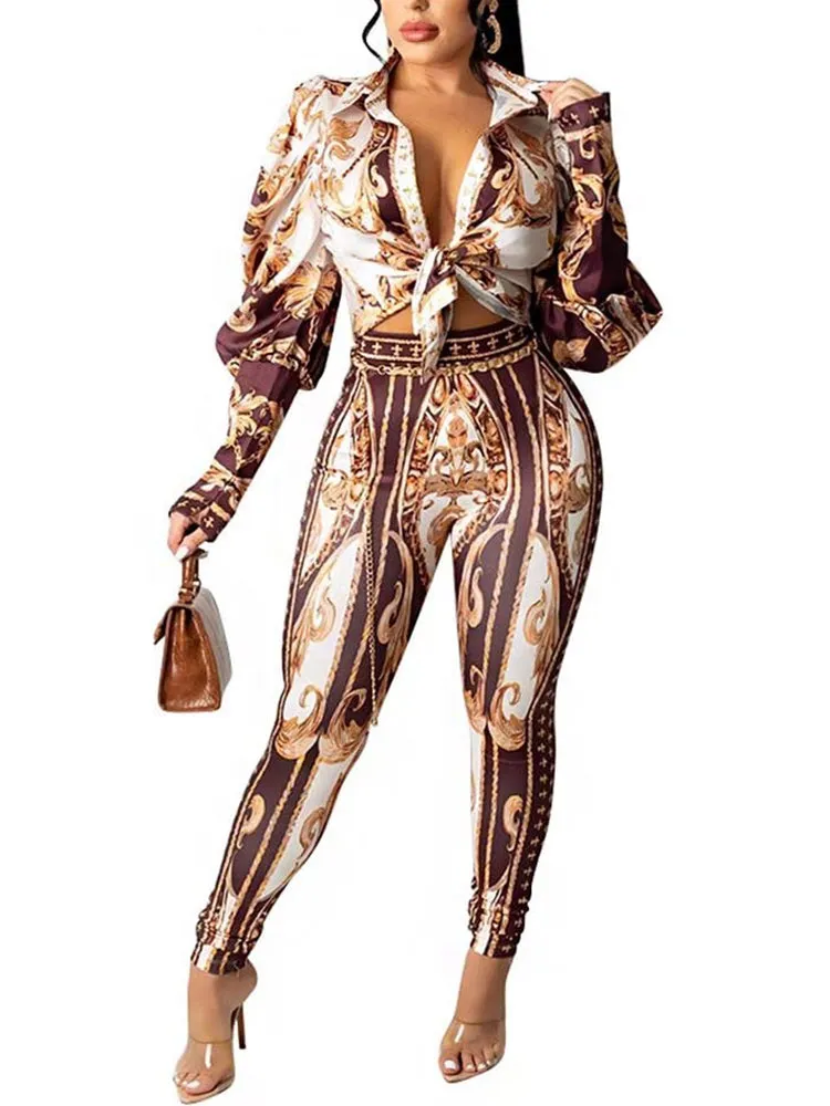 Long Sleeve Printed Tops & Bodycon Pants