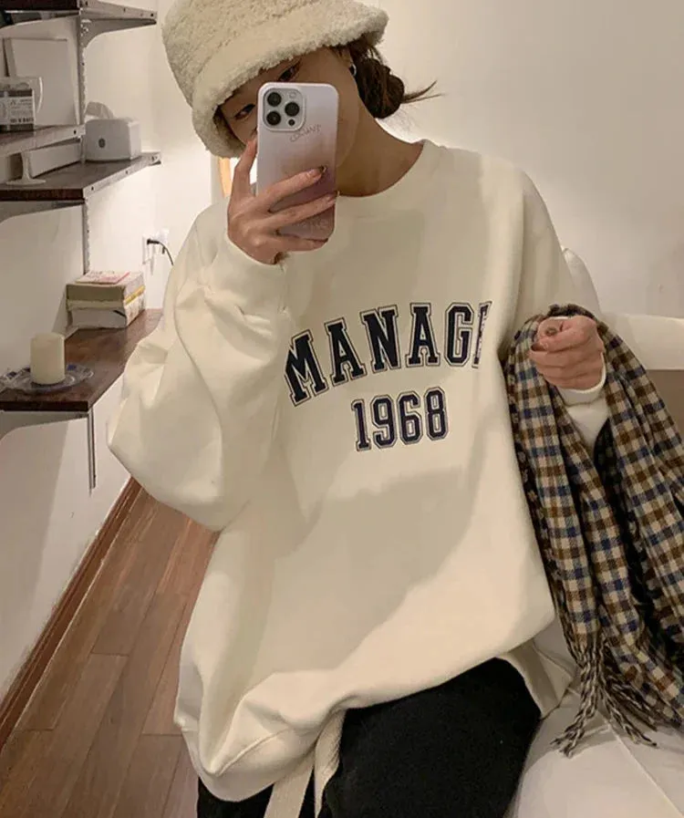 Metaversmall Loose O-neck Korean Hoodies Women Sweatshirt Street Casual Top Female Letter Pink Apricot Yellow Pullover High Quality