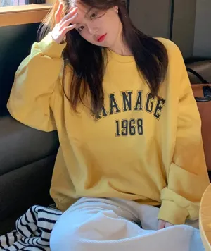 Metaversmall Loose O-neck Korean Hoodies Women Sweatshirt Street Casual Top Female Letter Pink Apricot Yellow Pullover High Quality