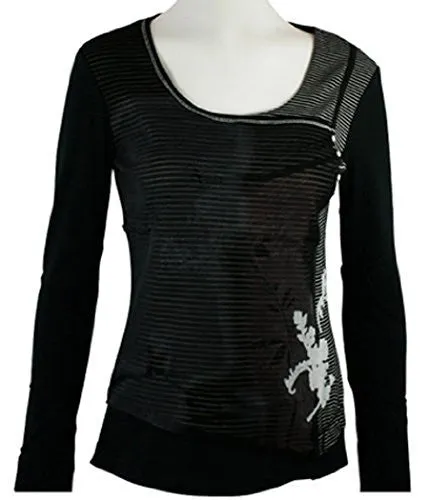 Orly Clothing - Horizontal Stripes, Cross Over Crew, Gathered Top, Trimmed Scoop Neck