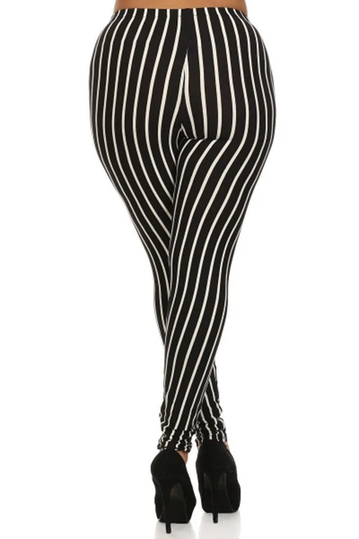 Pinstripe Design Leggings Plus Size