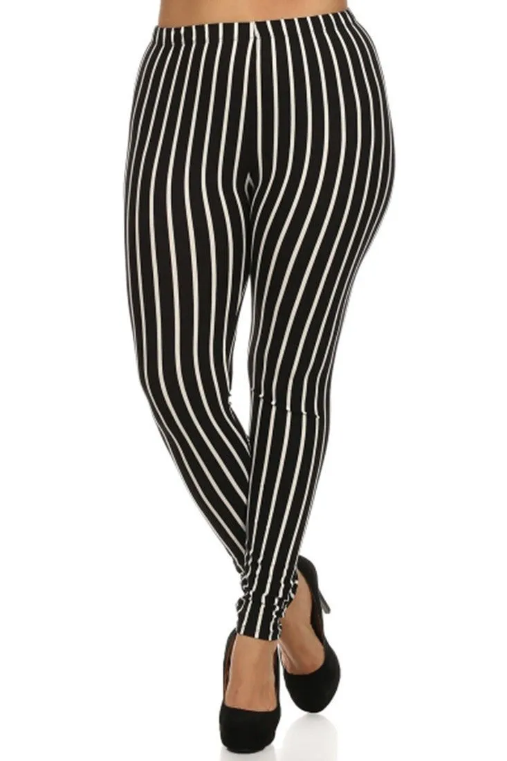 Pinstripe Design Leggings Plus Size