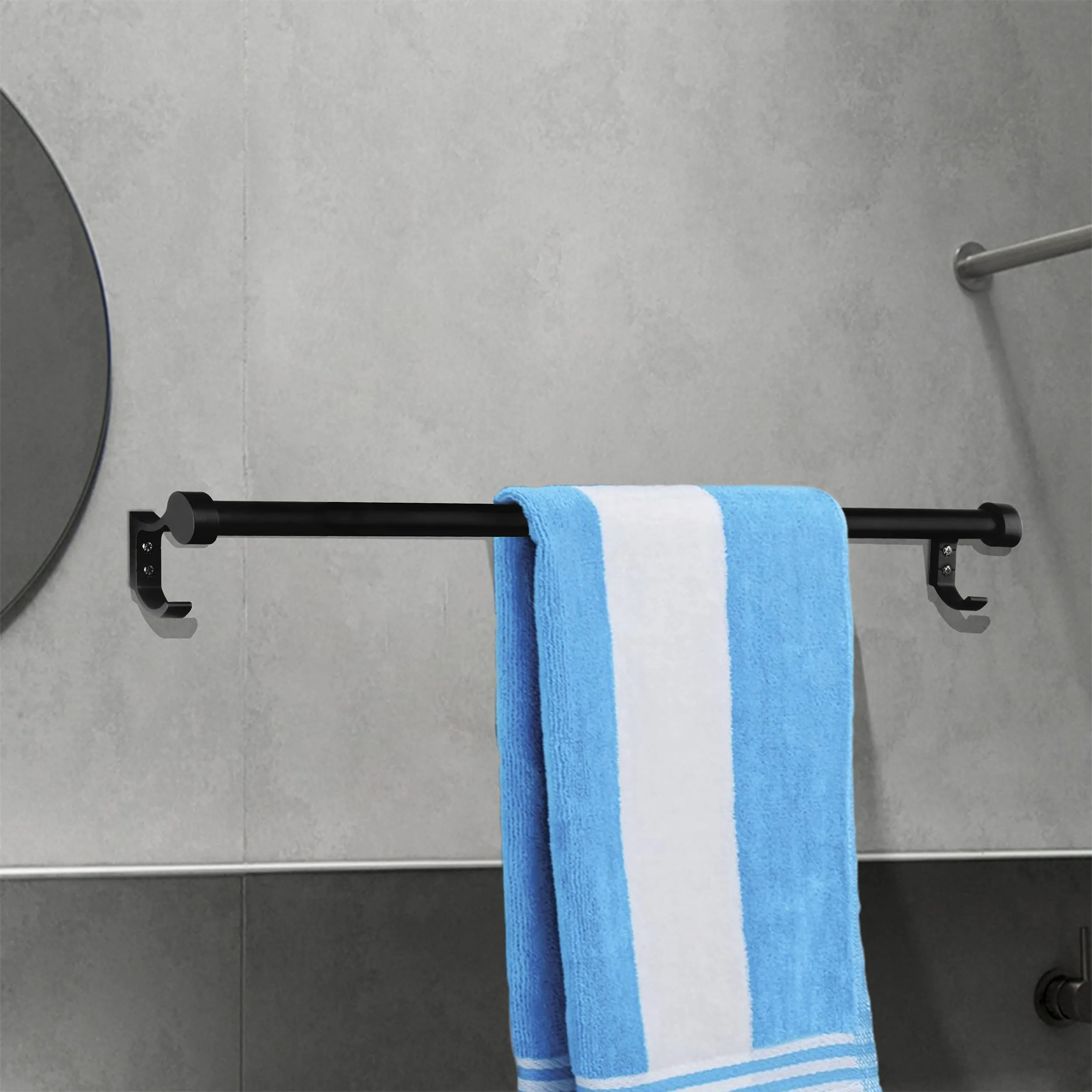 Plantex Aluminium Towel Holder Rod/Hanger/Stand/Rack with Side Hooks for Bathroom & Kitchen – Bathroom/Kitchen Accessories (24 Inch-Black)