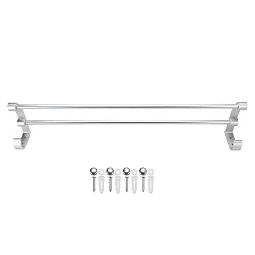 Plantex Space Aluminum Towel Holder/Rod/Hanger/Stand with Side Hooks for Bathroom & Kitchen - Bathroom/Kitchen Accessories (24 Inch-Silver)