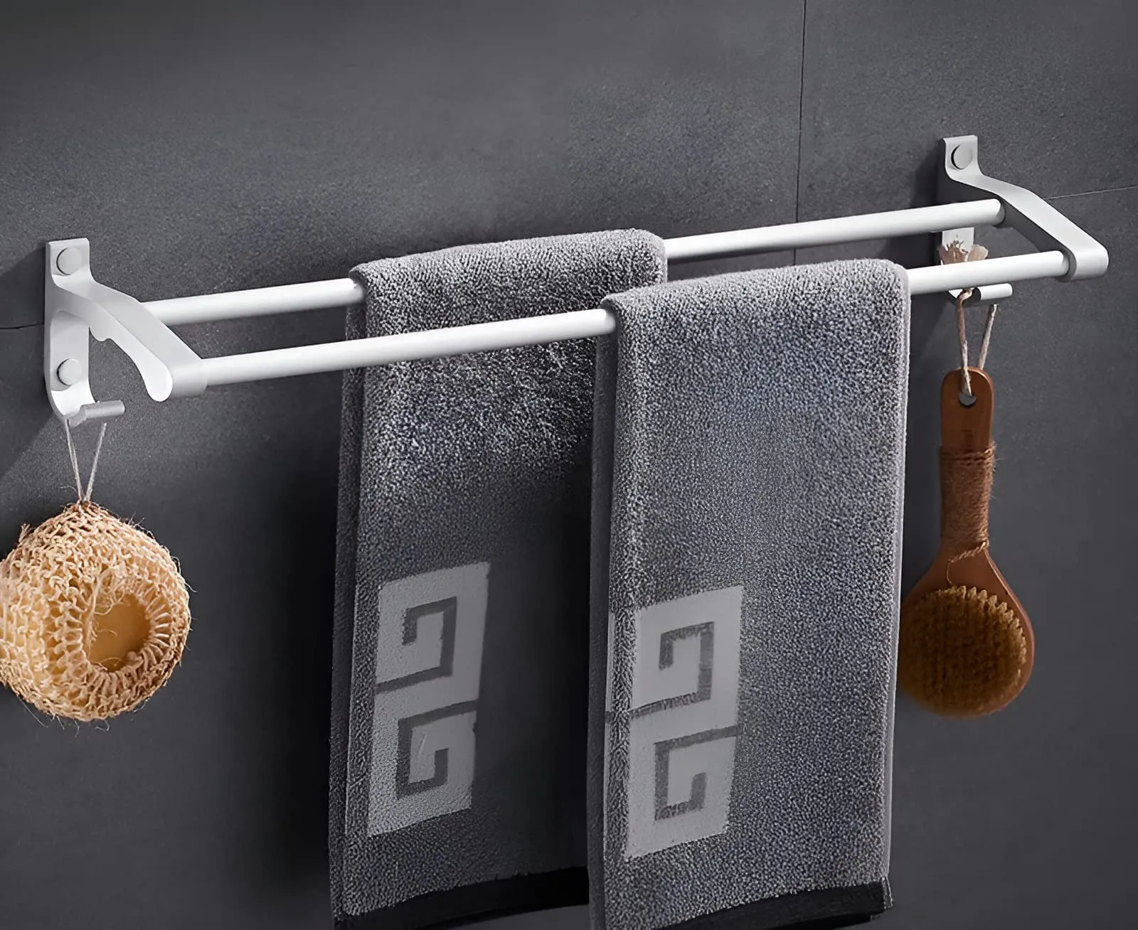 Plantex Space Aluminum Towel Holder/Rod/Hanger/Stand with Side Hooks for Bathroom & Kitchen - Bathroom/Kitchen Accessories (24 Inch-Silver)
