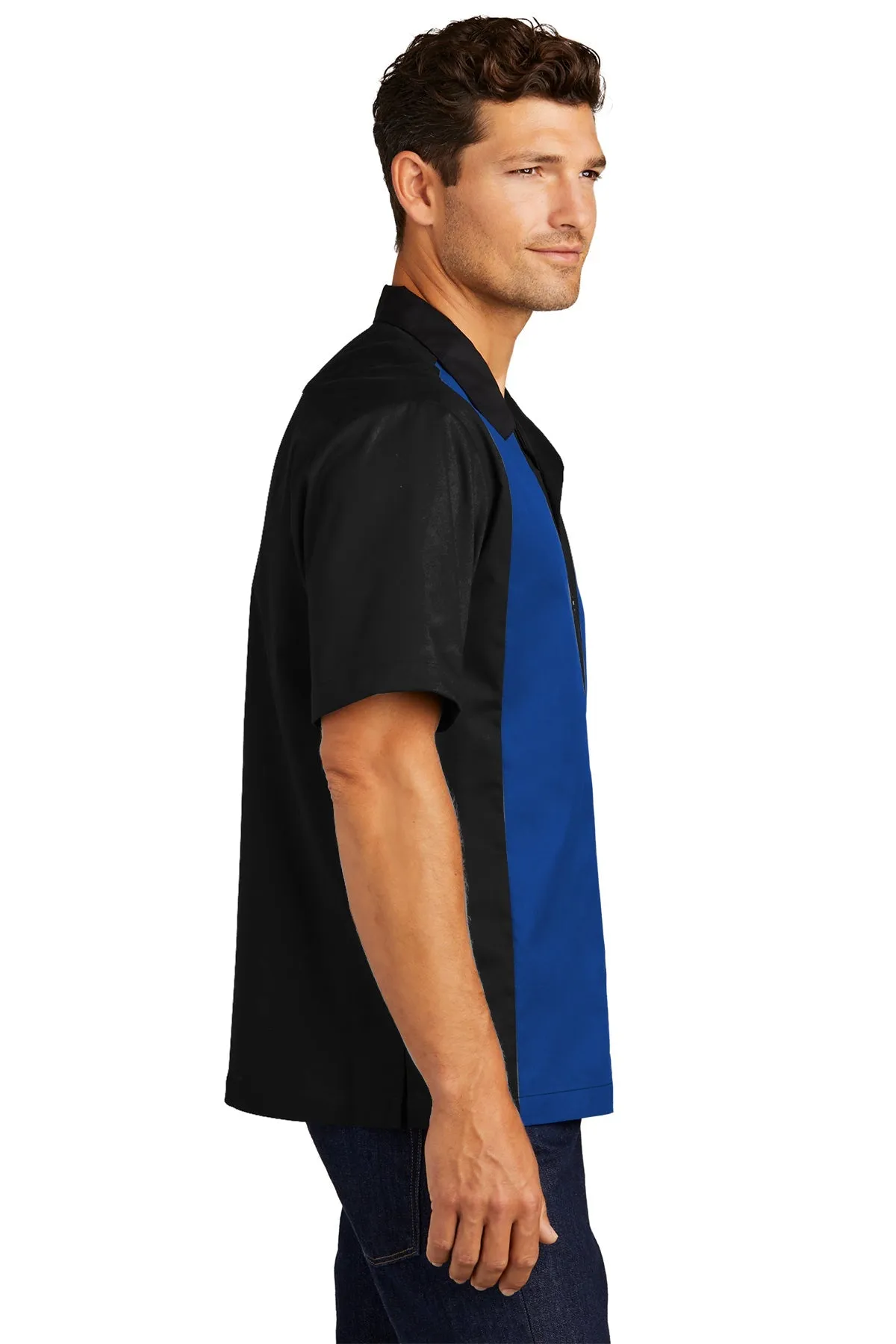 Port Authority Retro Branded Camp Shirts, Black/Royal