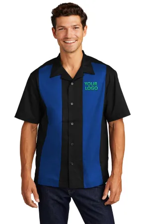 Port Authority Retro Branded Camp Shirts, Black/Royal