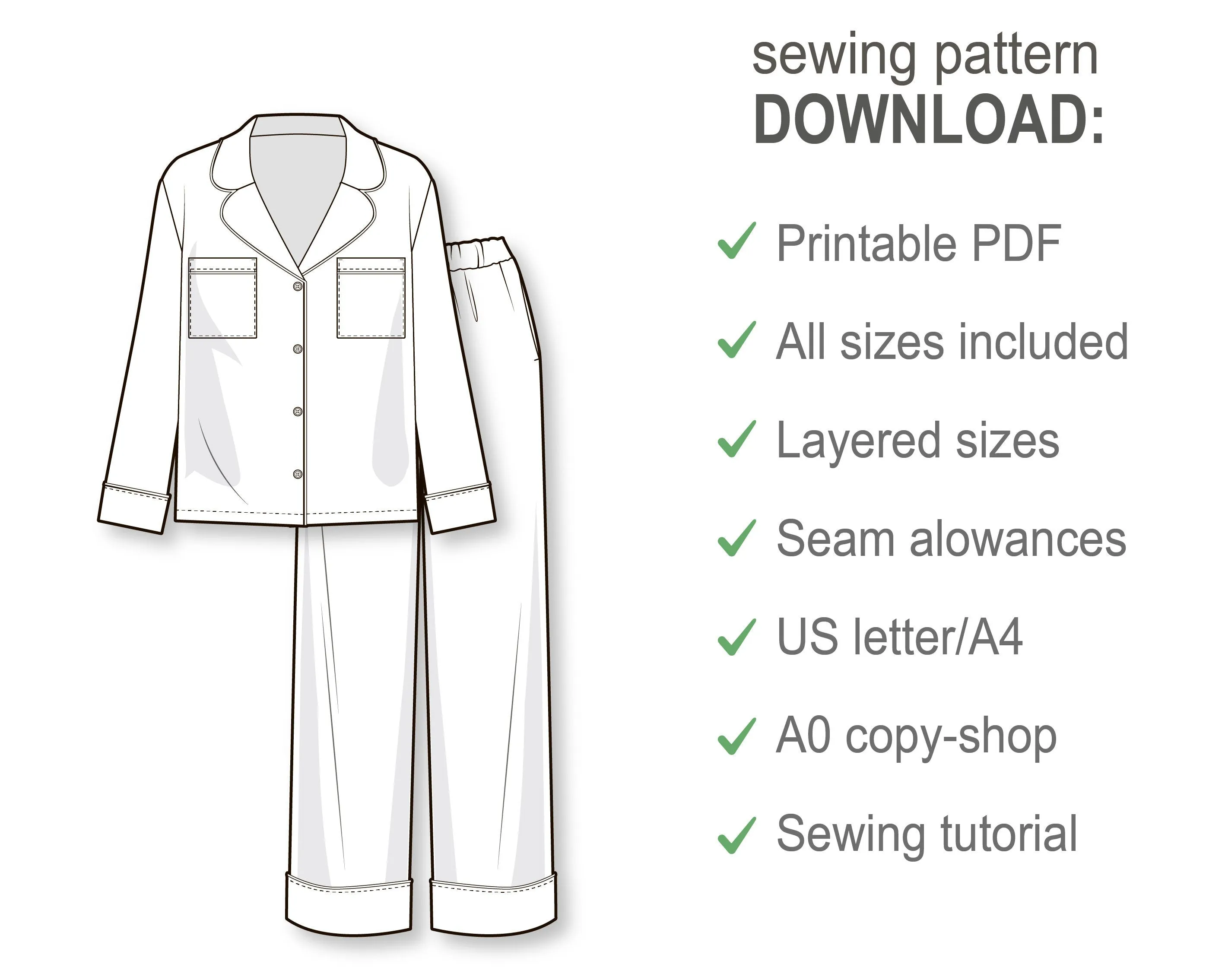Pyjama Sewing Pattern - Sleepwear Patterns - Men's PDF Sewing Patterns - PDF Pajama Patterns - Pj Pattern - Pj Woven Pattern