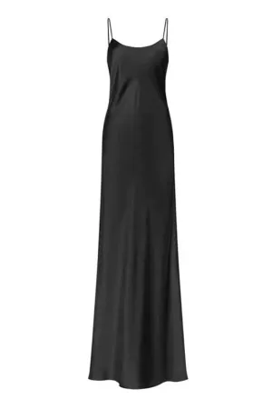 Quiet Luxury Solid Open Back Spaghetti Strap Summer Silk Slip Maxi Dress