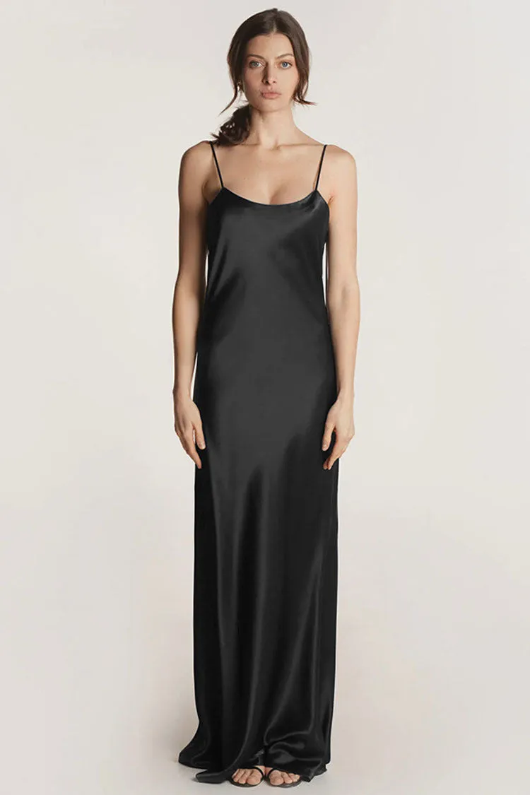 Quiet Luxury Solid Open Back Spaghetti Strap Summer Silk Slip Maxi Dress
