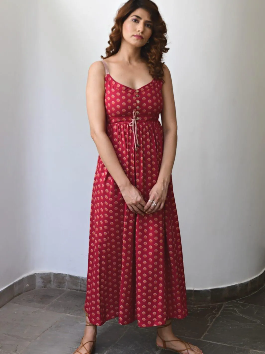 Red Cotton Slip Dress