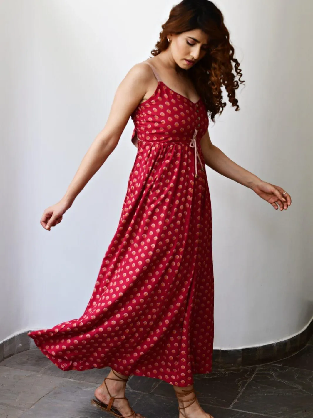 Red Cotton Slip Dress