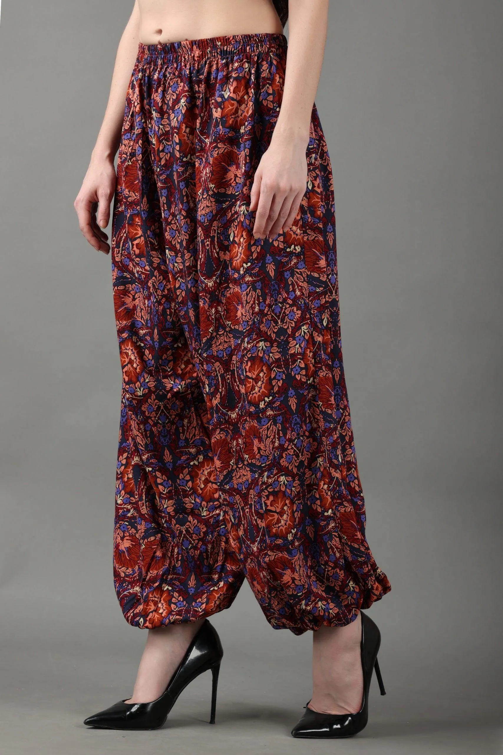 Red Floral Printed Harem Pants