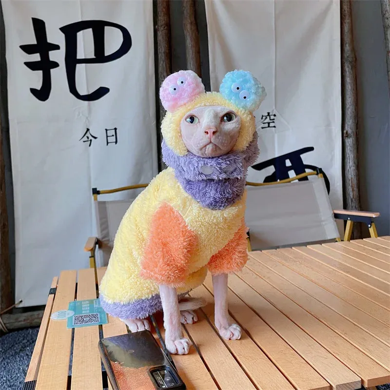 Soft Winter Sweater & Plush Loungewear for Cats | Warm Long-Sleeved Coat & Hat Suit for Sphynx and Devon Rex Kittens
