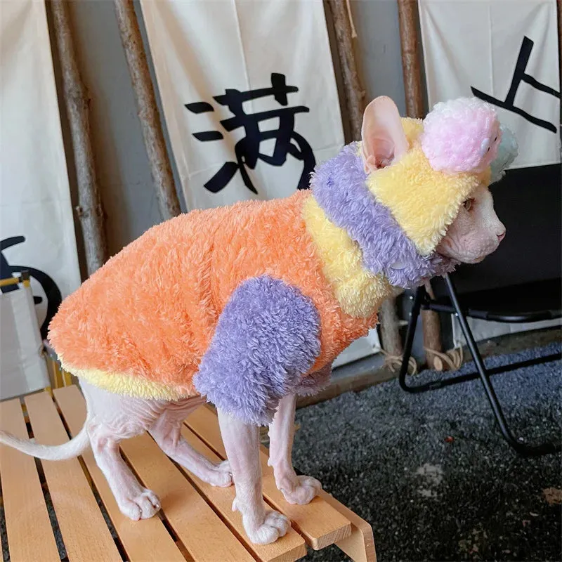 Soft Winter Sweater & Plush Loungewear for Cats | Warm Long-Sleeved Coat & Hat Suit for Sphynx and Devon Rex Kittens