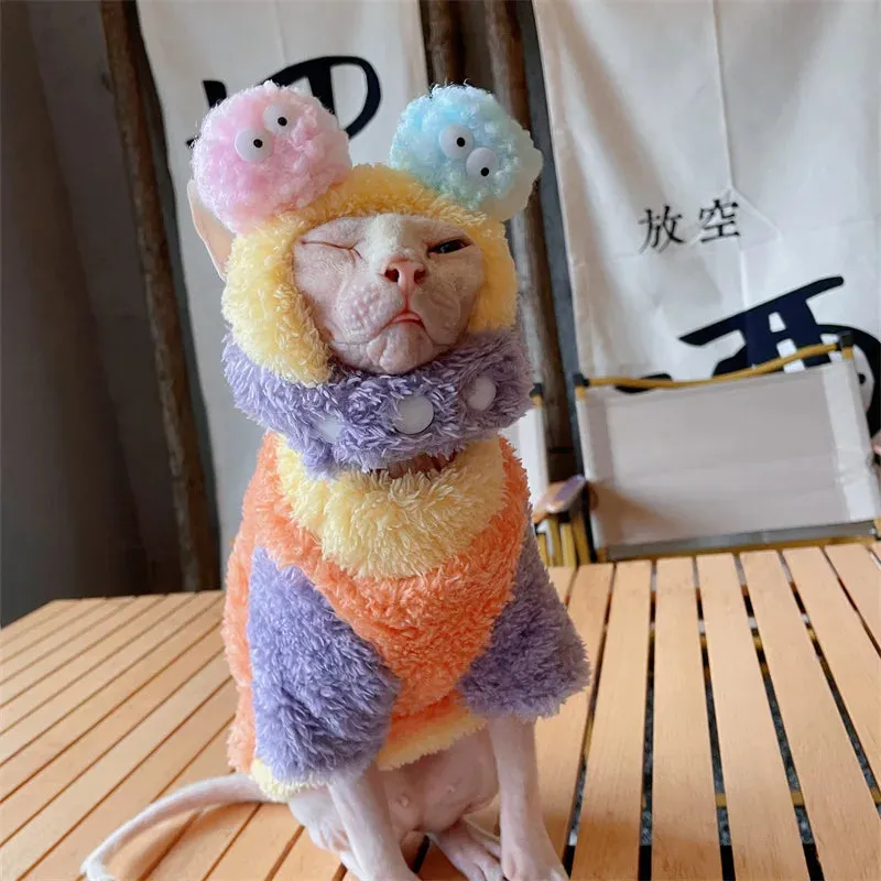 Soft Winter Sweater & Plush Loungewear for Cats | Warm Long-Sleeved Coat & Hat Suit for Sphynx and Devon Rex Kittens