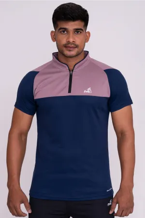 Stand Neck Semi Collar T-Shirts Navy Peach