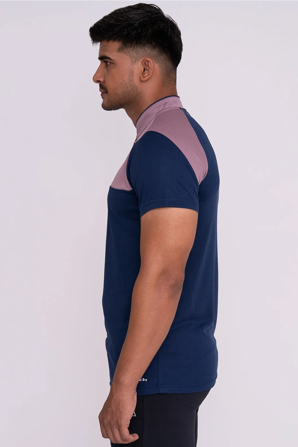 Stand Neck Semi Collar T-Shirts Navy Peach