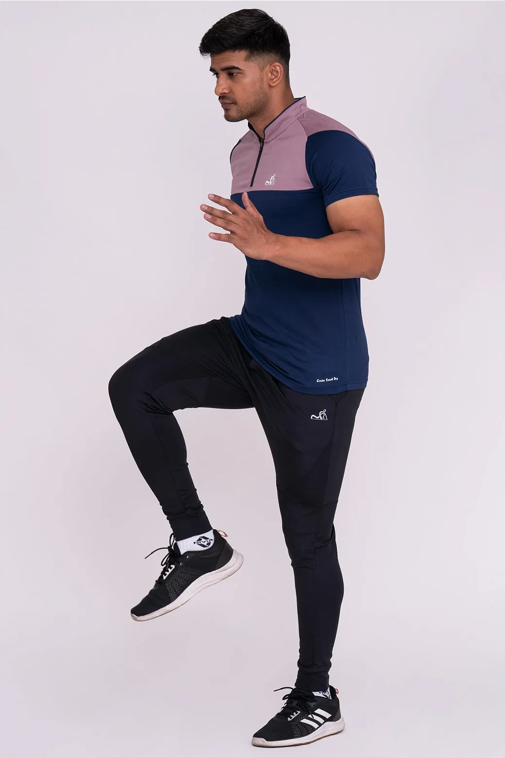 Stand Neck Semi Collar T-Shirts Navy Peach
