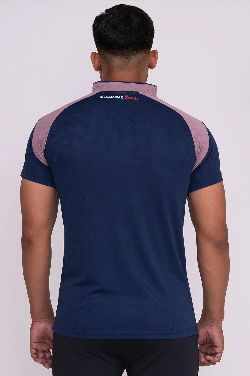 Stand Neck Semi Collar T-Shirts Navy Peach