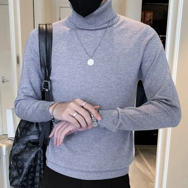 Turtleneck Solid Long Sleeved Sweater